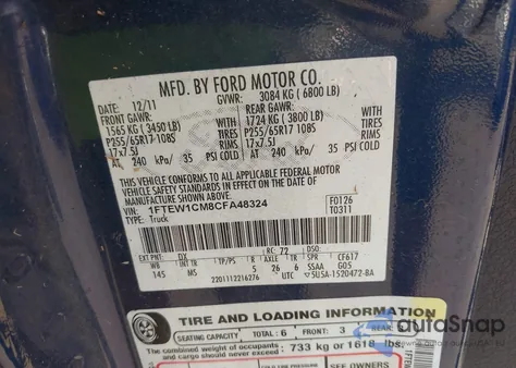 2012 Ford F-150 Xlt from USA, damaged, VIN 1FTEW1CM8CFA48324